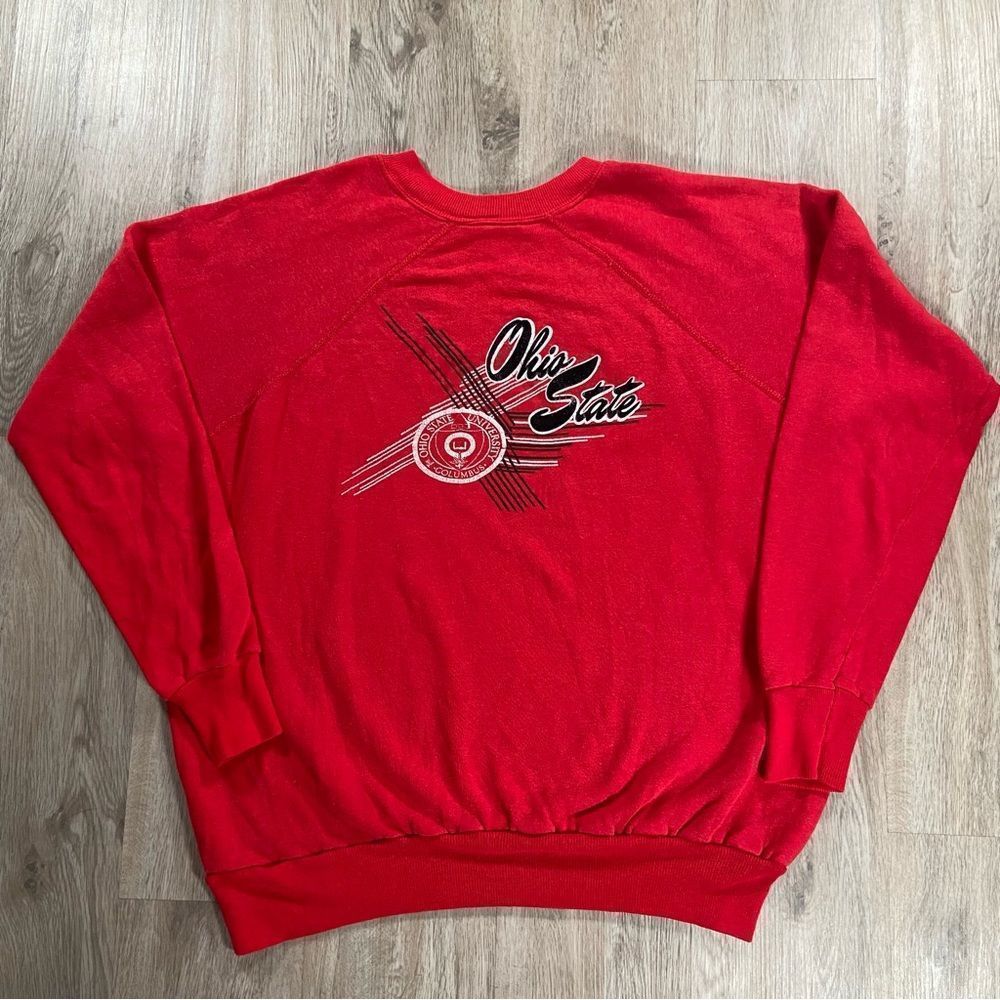 Vintage 1980s Velva Sheen Ohio State Buckeyes Sweatshirt College Size Medium Red